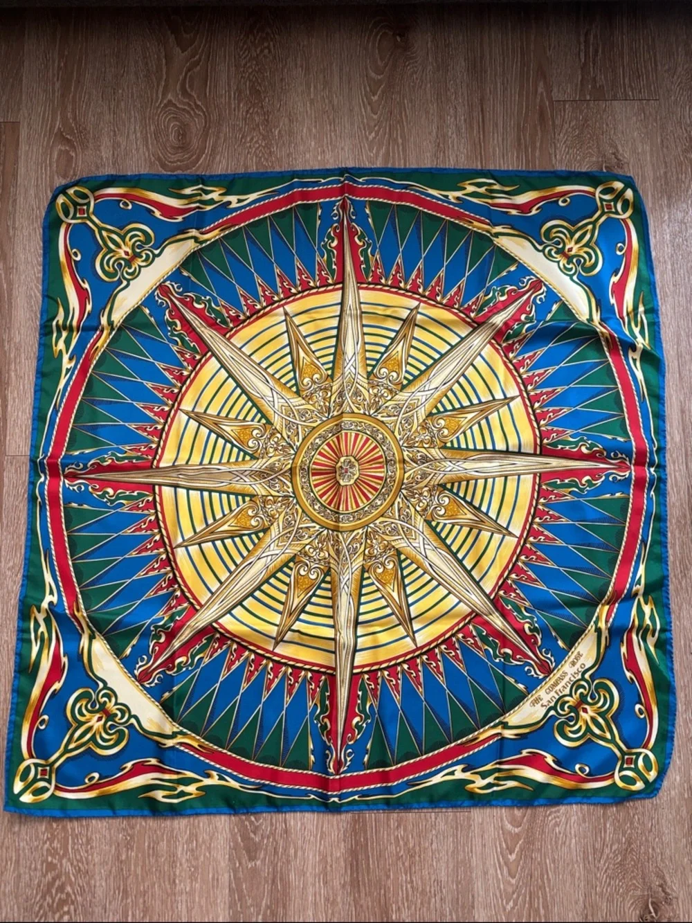 Vintage Nautical Compass Rose San Francisco oversized square scarf, 33” x 34”
